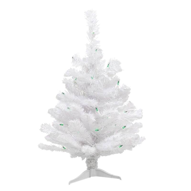 Pre-Lit Small White Pine Artificial Christmas Tree - Green Lights