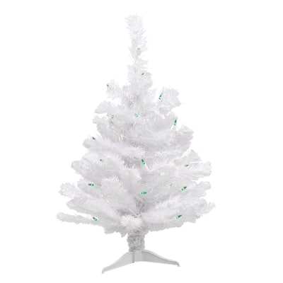 Pre-Lit Small White Pine Artificial Christmas Tree - Green Lights