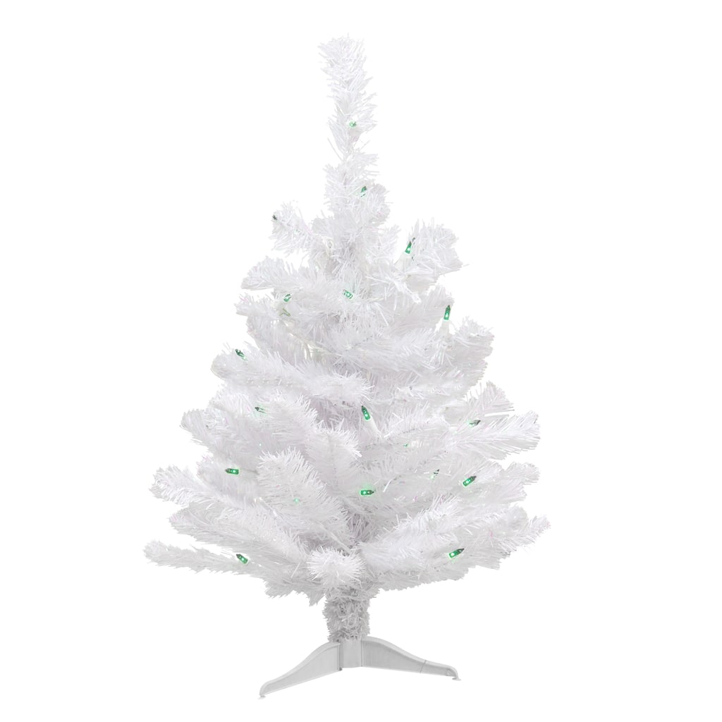 Pre-Lit Small White Pine Artificial Christmas Tree - Green Lights