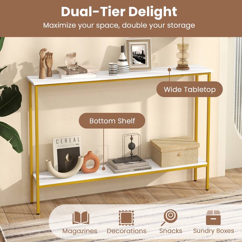 44 Inch Modern 2-Tier Console Table with Lower Storage Shelf for Entryway Living Room or Hallway - 44"L x 8"W x 30.5"H