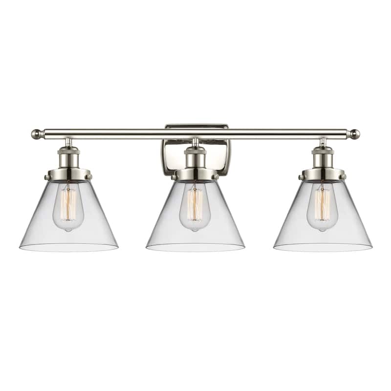 Innovations Lighting 916-3W-13-28 Cone Vanity Cone 3 Light 28" Wide - Polished Nickel / Clear