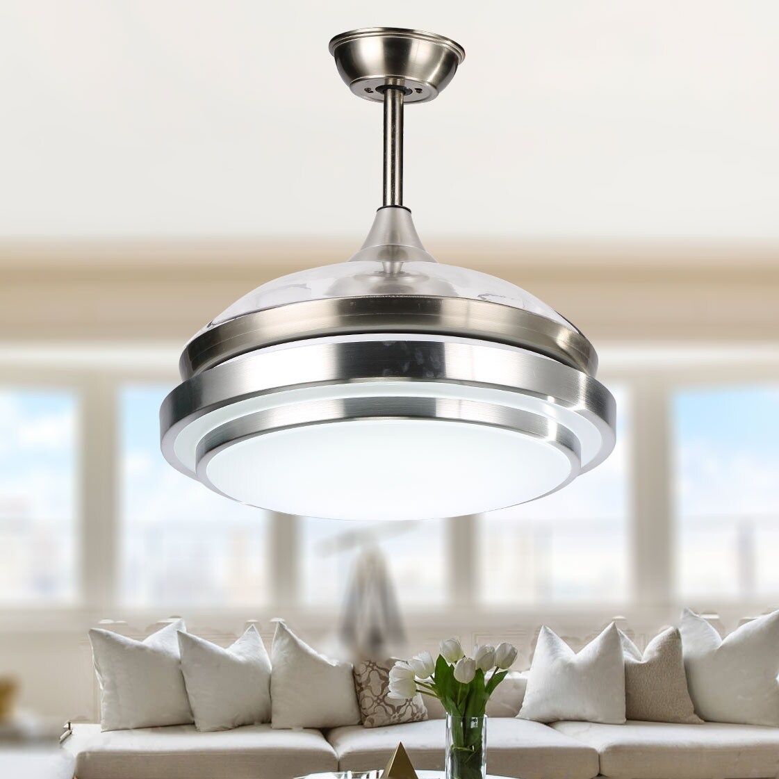 Contemporary Bladeless Ceiling Fan with Light and Remote, Retractable  Blades - 42 inches - 42 inches
