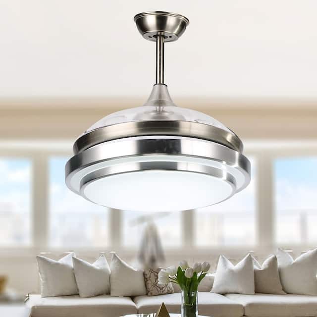 Contemporary Bladeless Ceiling Fan with Light and Remote, Retractable