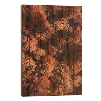 Red And Yellow Plant Print On Wood by Sebastian Hilgetag - Multi-Color