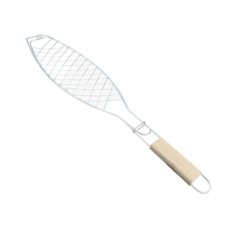 Stainless Steel Fish Grill Basket 21.46", Wood Handle, BBQ Grilling Roast Basket - 21.46" x 4.53"(L*W)