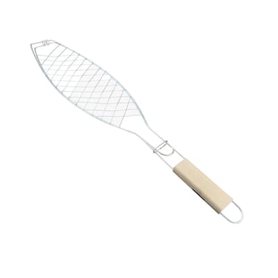 Stainless Steel Fish Grill Basket 21.46", Wood Handle, BBQ Grilling Roast Basket - 21.46" x 4.53"(L*W)