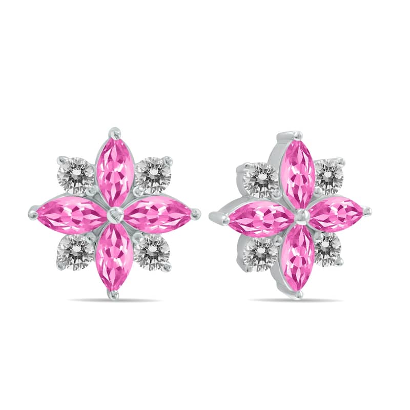Marquee 1 Carat TW Pink Topaz and Diamond Flower Earrings in 10K White Gold