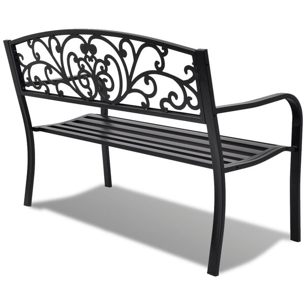 Black Outsunny 2 Seater Metal Garden Porch Chair Park Bench Furniture Stable Stylish Patio Outdoor Park Loveseat Garden Outdoors Garden Furniture Accessories