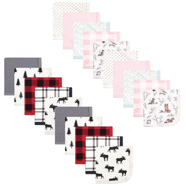 slide 1 of 1, Hudson Baby Infant Girl 20Pc Quilted Cotton Washcloths, Moose Enchanted Forest, One Size - Moose Enchanted Forest - One Size One Size - Moose Enchanted Forest