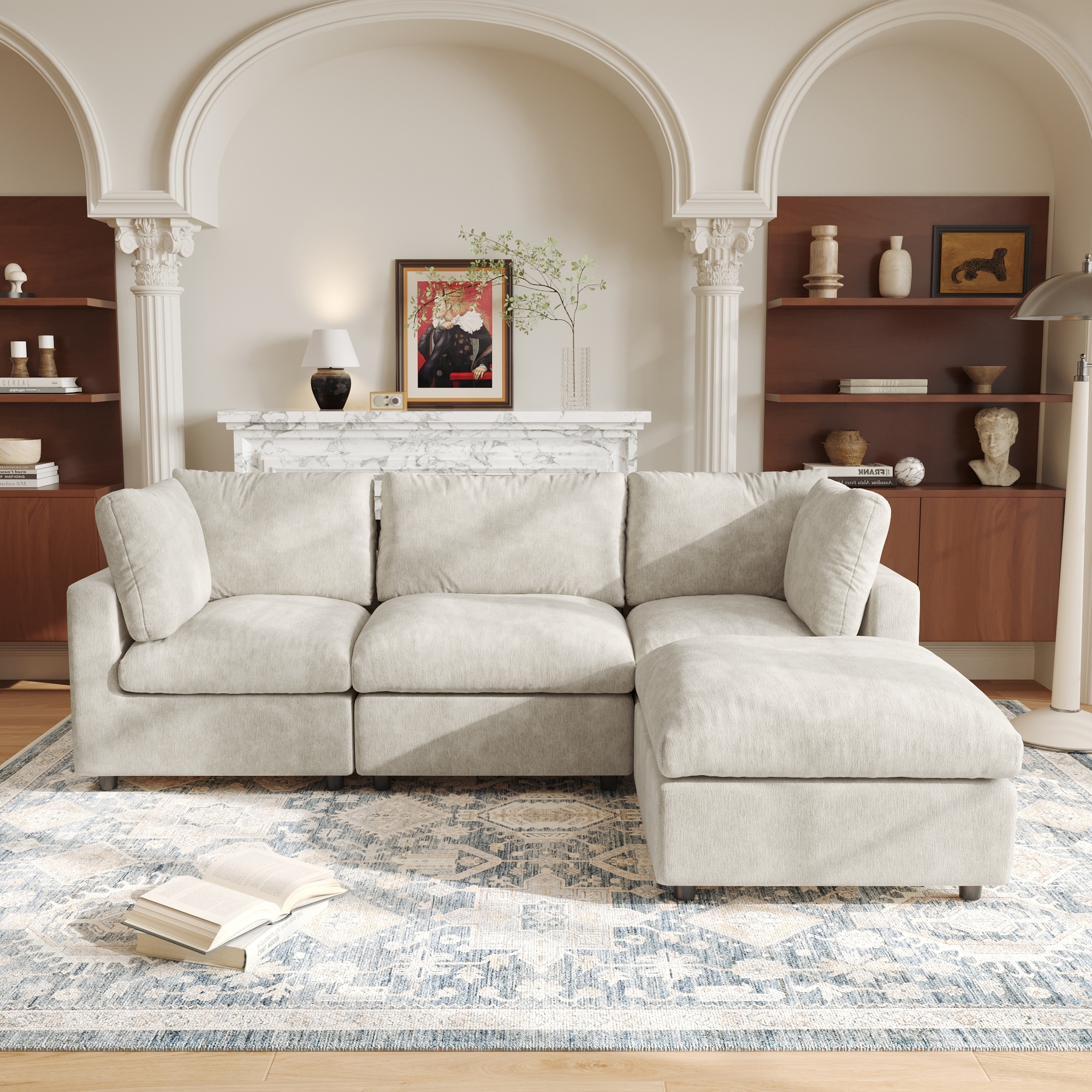 3 Seat Sectional Sofa Comfy Cloud Couch for Living Room Modern Sofa Sleeper Deep Couches with Ottoman