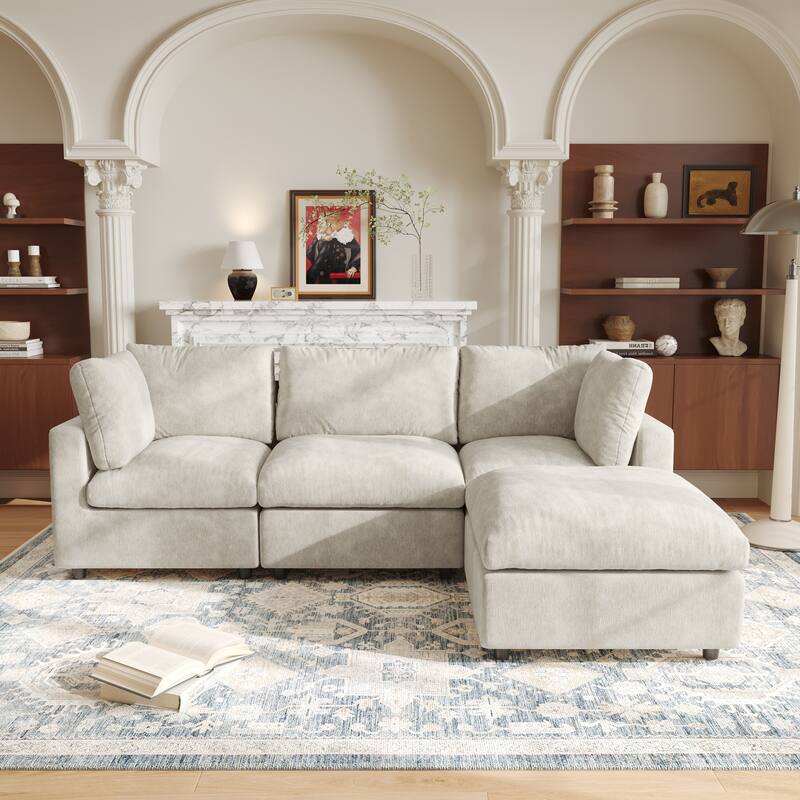 3 Seat Sectional Sofa Comfy Cloud Couch for Living Room Modern Sofa Sleeper Deep Couches with Ottoman
