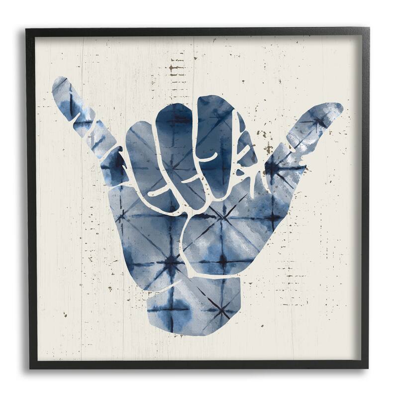 Stupell Abstract Shaka Sign Hand Gesture Blue Geometric Pattern Framed Wall Art - 17 x 17 - Black