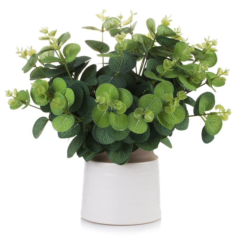 Enova Home High Quality Artificial Eucalyptus Grasses Topiary Fake Plants in Ceramic Pot for Home Office Garden Decoration - Green