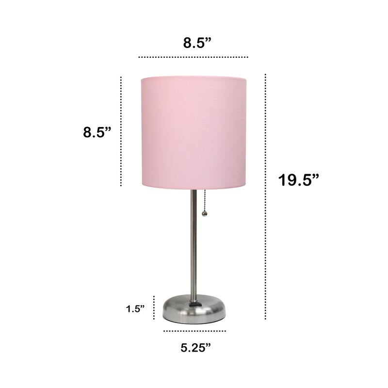 19.5" Power Outlet Metal Lamp in Steel w Aqua Shade