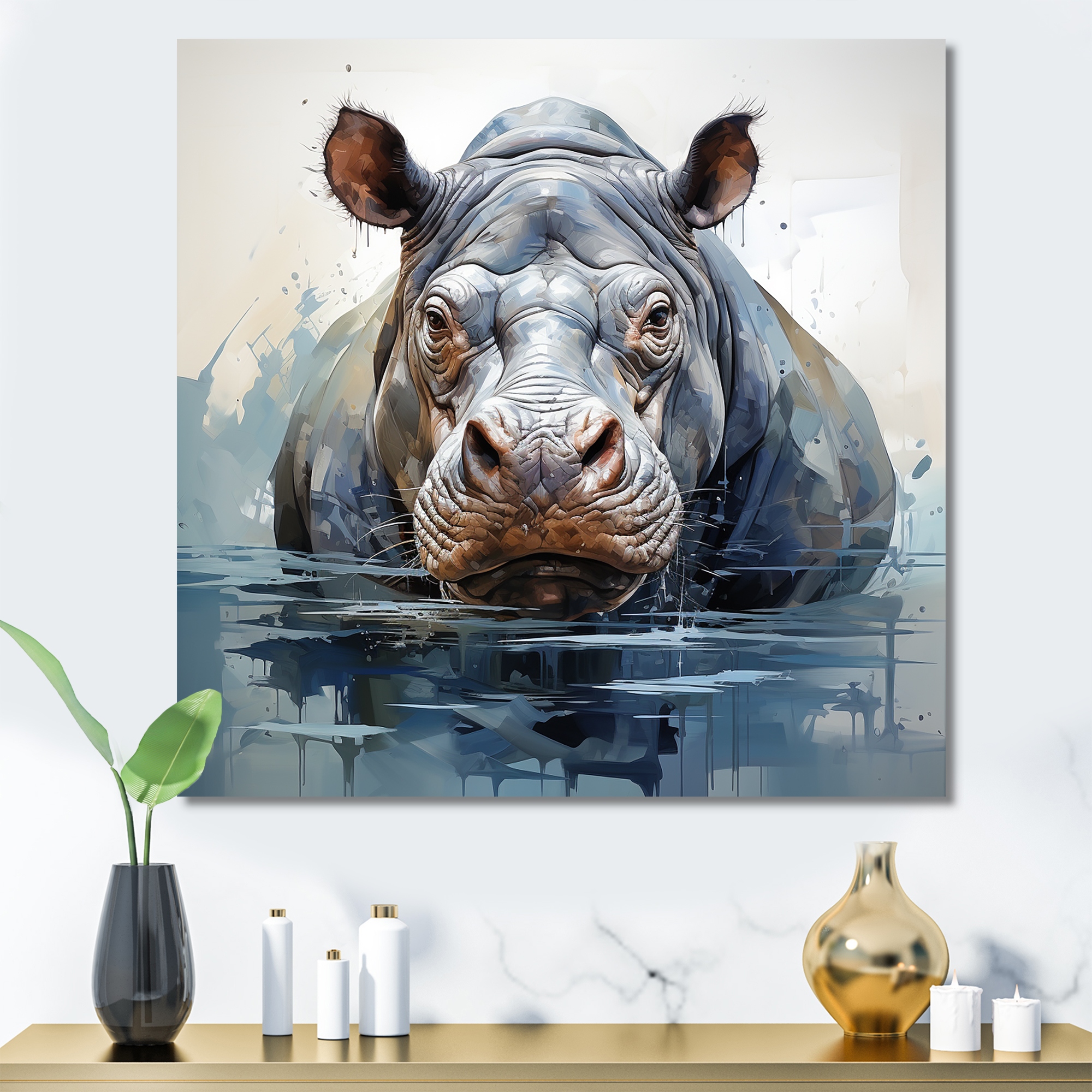 Designart Grey Hippo In The Bathroom I Animal Hippo Bathroom Wall Art For Bathroom Bed Bath Beyond 38001511