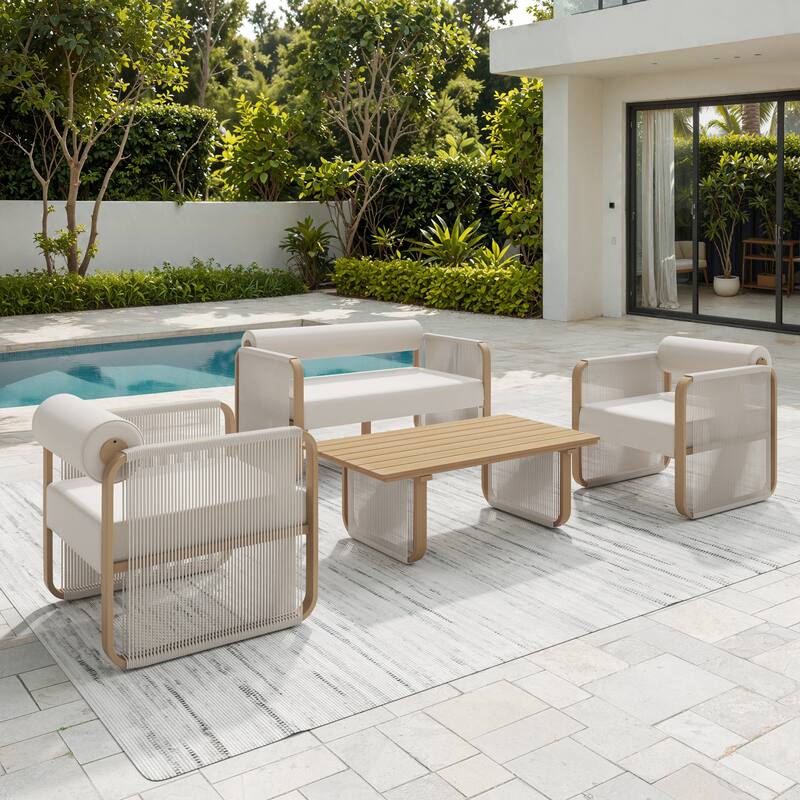 Corvus Kenya 4-Piece Modern Outdoor Sunbrella Rope Patio Conversation Set