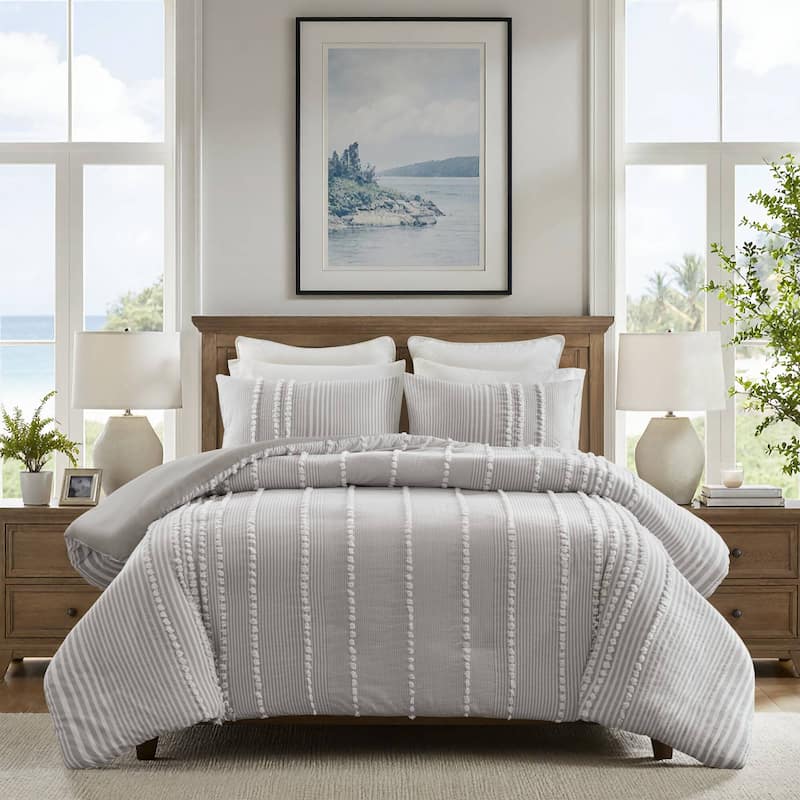 Harbor House Anslee Taupe 3 Piece Cotton Yarn Dyed Duvet Cover Set - Grey - Queen