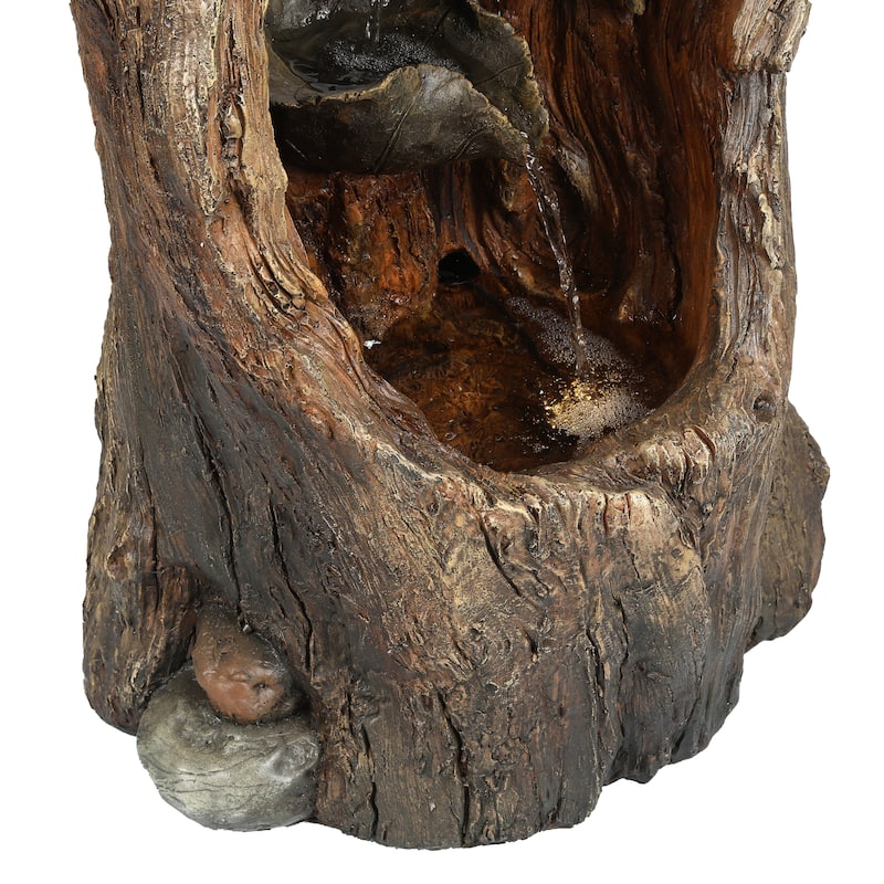 Brown Resin Hollow Tree and Birdhouse Outdoor Fountain