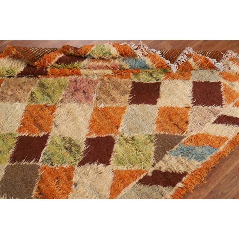Hand Knotted Oriental 100% Wool Carpet Modern Geometric Oranges & Rust Moroccan Area Rug - 6' 4'' X 5' 2''