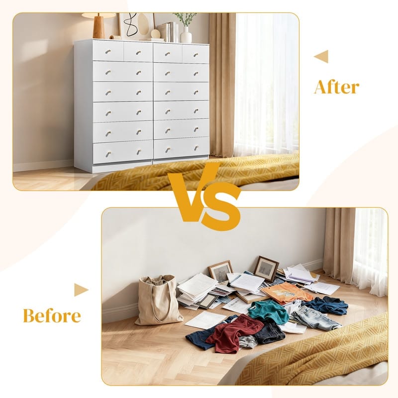 Large 7-Drawer Dresser For Bedroom And Chest Of Drawers With Sturdy Construction Wood Storage Organizer For Closet