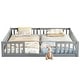 preview thumbnail 18 of 31, Double Twin Size Pine Wood Floor Bed with Guardrails