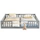 preview thumbnail 8 of 9, Wooden Double Twin Size Floor Bed with Guardrails, Grey