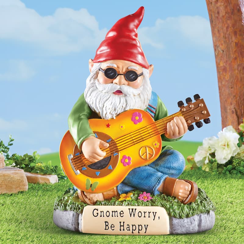 Hand-Painted Gnome Worry, Be Happy Garden Statue - 6.75 x 9.25 x 5 - Brown - Resin