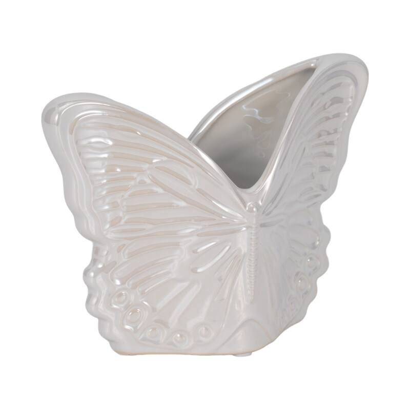 Butterfly Ceramic Planter or Flower Pot - 7", Ivory