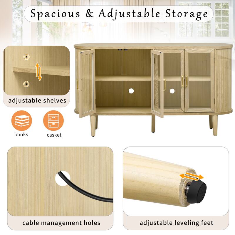 4-Door Large Storage Sideboard Cabinet with Semi-Circular Handles and Adjustable Shelves