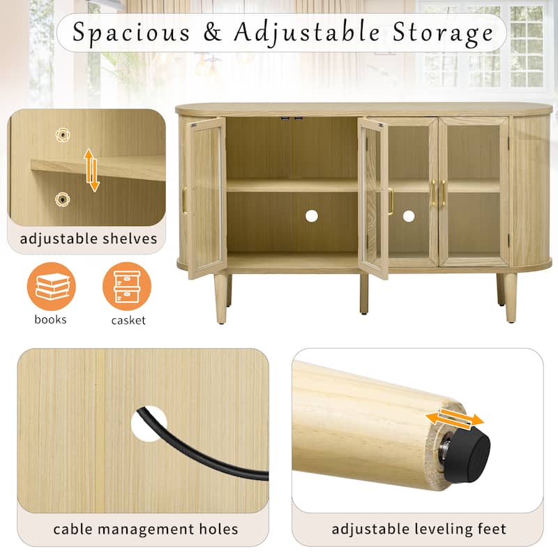 Accent Buffet Cabinet with Glass Doors and Adjustable Shelves, Curved Sideboard Cabinet for Kitchen, Dining Room Living Room