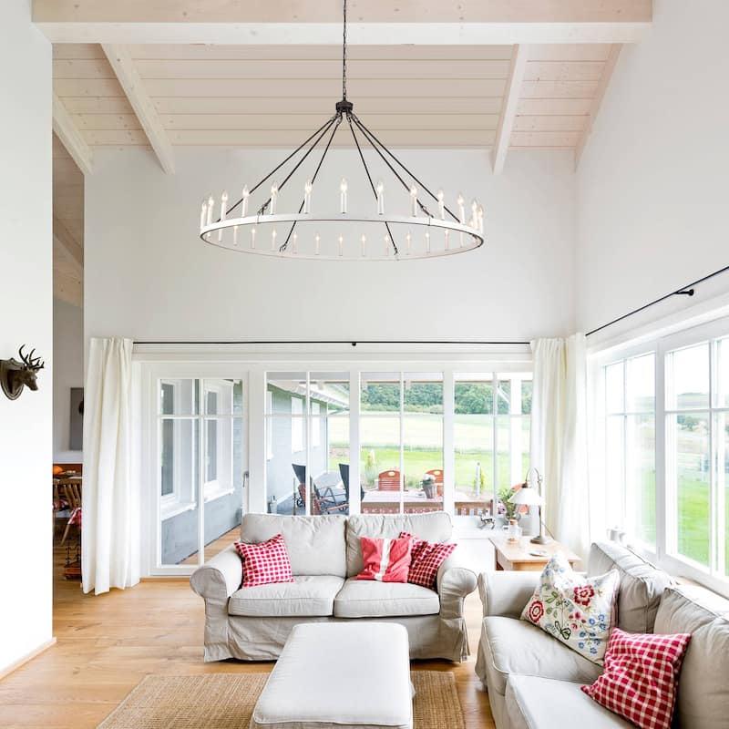 Vyolette 60 in. 30-Light Extra Large Farmhouse Round Wagon Wheel Chandelier, Classic Dining Room Living Room Chandelier