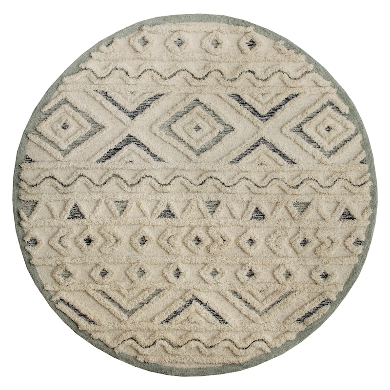Sevita Contemporary Tufted Geometric Motif Round Rug