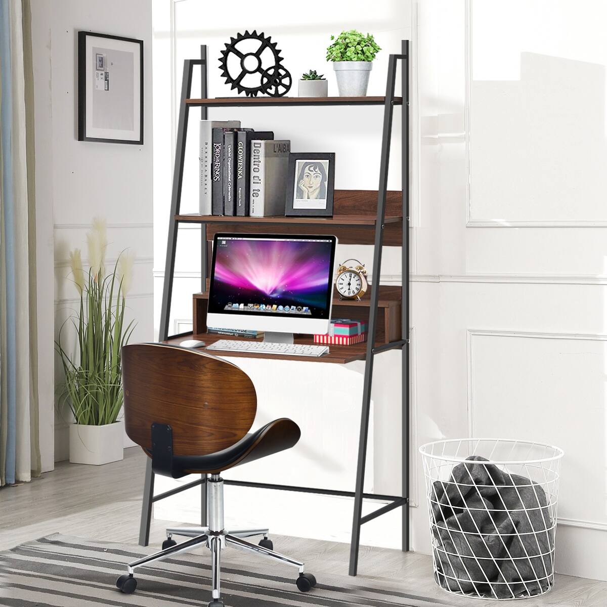 Shop Costway Ladder Computer Desk Bookcase Wall Bookshelf Laptop Desk W Overstock 31768533
