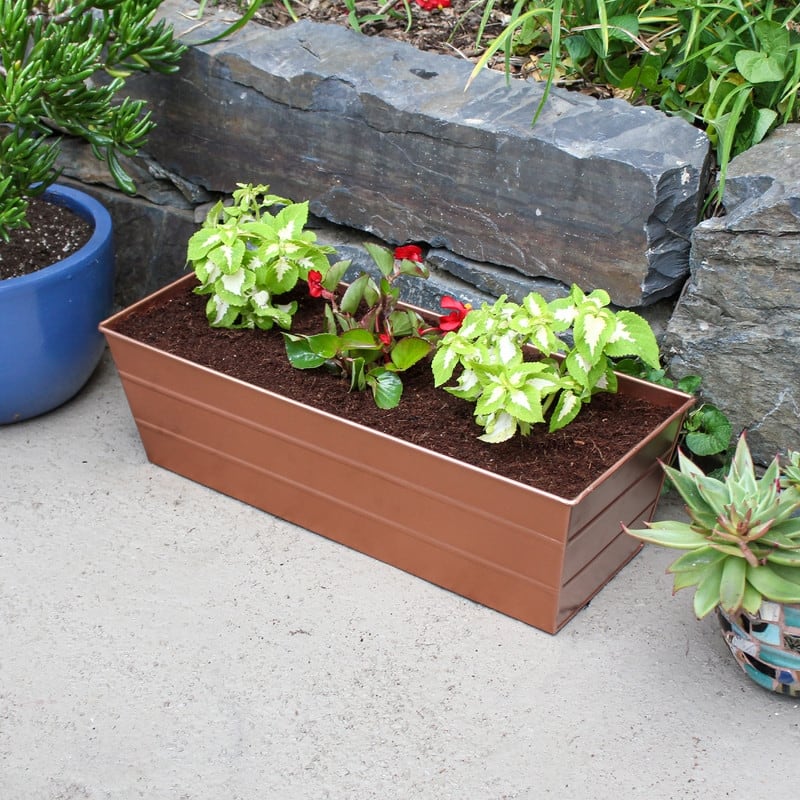Achla Designs 24" W Medium Galvanized Steel Indoor Outdoor Bloom Box Garden Growing Kit, Garden Accent