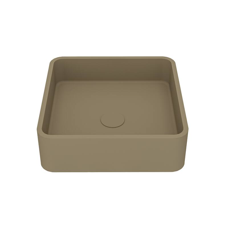 CASAINC Concrete Square Bathroom Sink Vessel Sink Art Basin with the Same Color Drainer - Taupe Clay