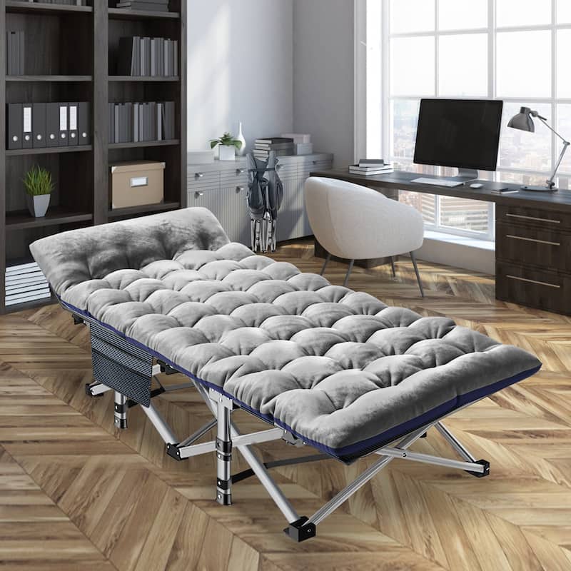 DoCred Oversized Folding Camping Bed, Portable Sleeping Bed Cot - 75"x28"x14" - Grey and Blue-32