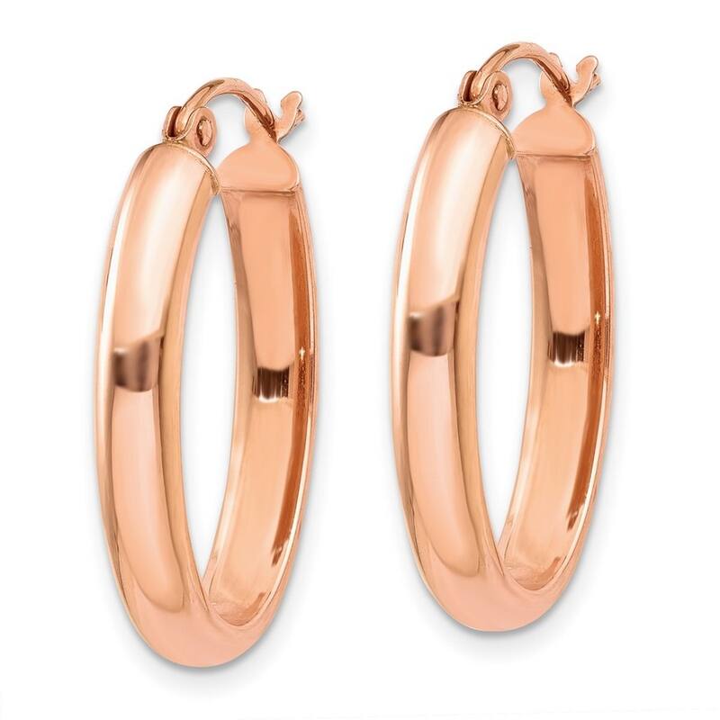 Curata 10k Rose Gold Polished Half round Oval Hoop Earrings - 26x4mm
