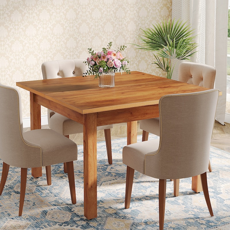 39.4 Inches Square 2-4 People Dining Table with Solid Wood Legs for Living Room Dining Room - Brown