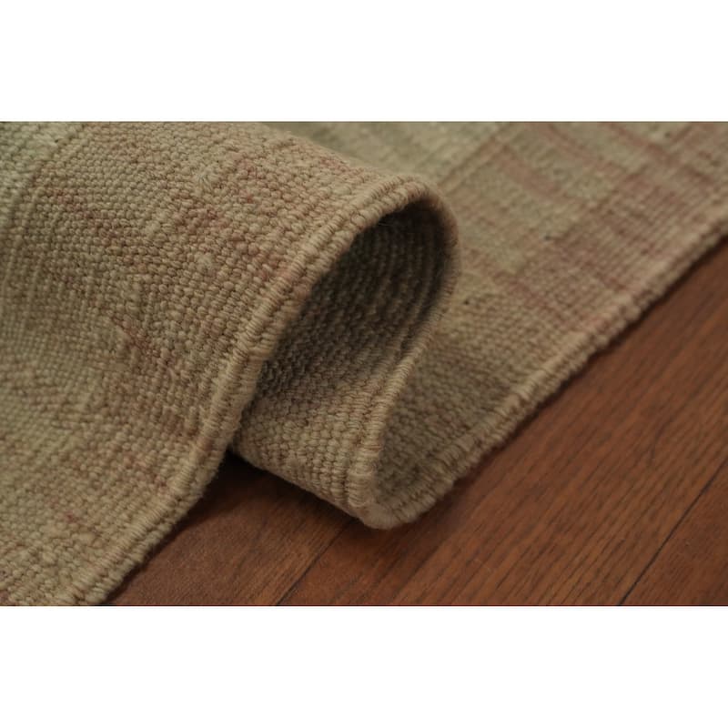 Hand Woven Oriental 100% Wool Carpet Southwestern Tribal Beige & Ivories Kilim Area Rug - 12' 8'' X 10' 2''