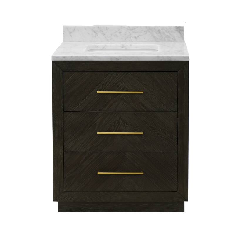 KitchenBathCollection Avery 30" Bathroom Vanity with Carrara Marble Top