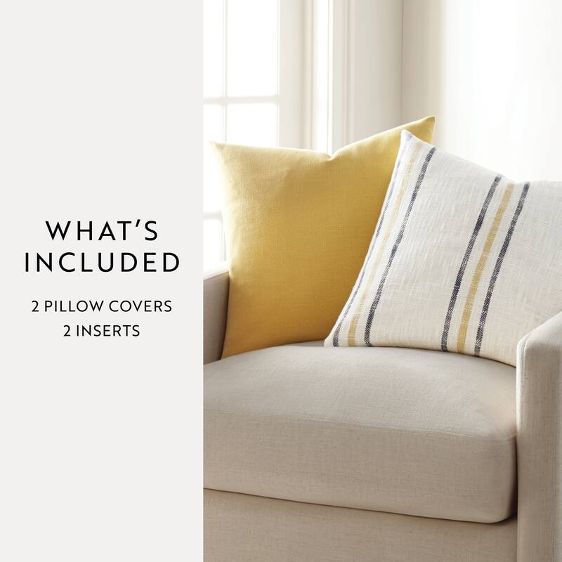 2-Pack Yarn-Dyed Patterns Decor Throw Pillows in Yarn-Dyed Framed Stripe / Solid - Mustard