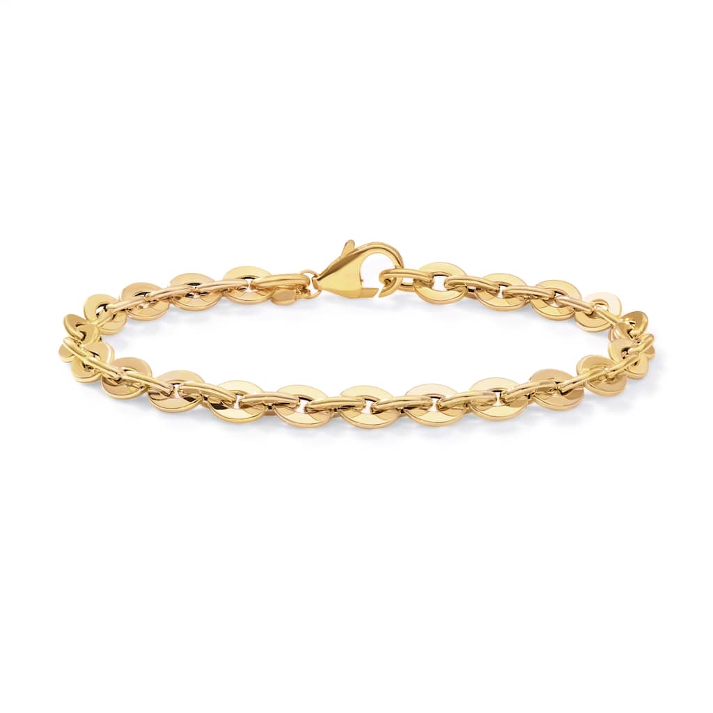Clover 14K Yellow Gold High-Polish Puff Oval Link Bracelet - 7.5"