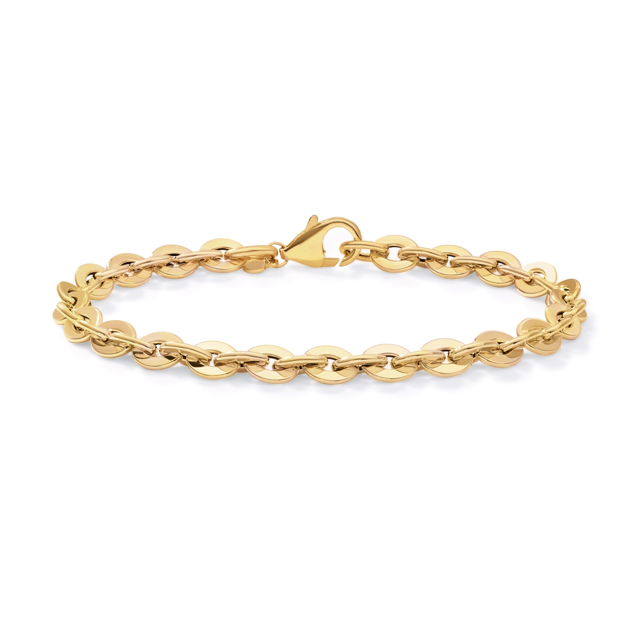 Clover 14K Yellow Gold High-Polish Puff Oval Link Bracelet - 7.5"