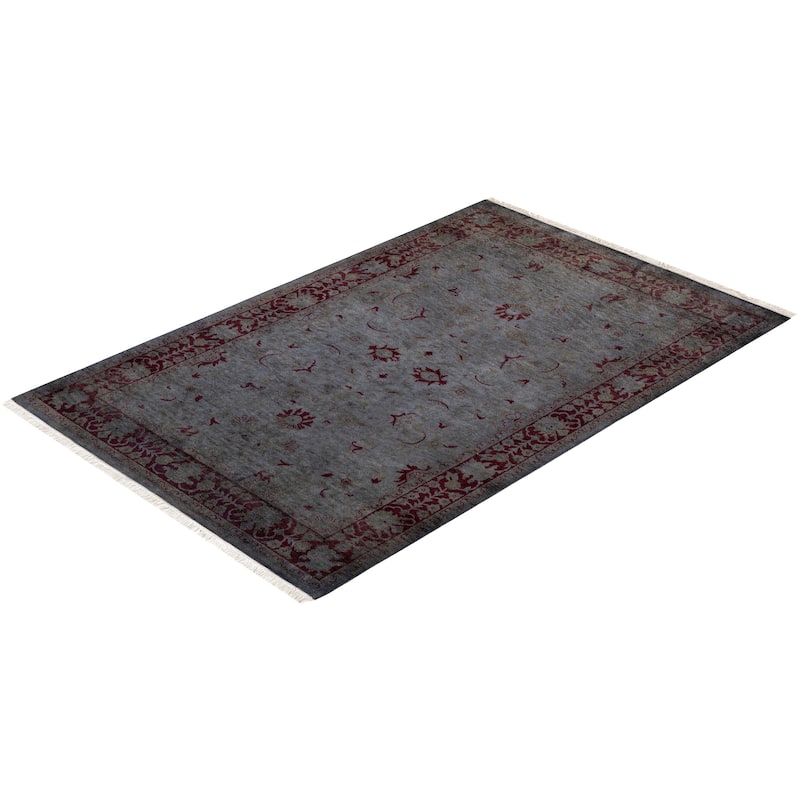 Overton Hand Knotted Wool Vintage Inspired Modern Contemporary Overdyed Gray Area Rug - 4' 1" x 6' 3"