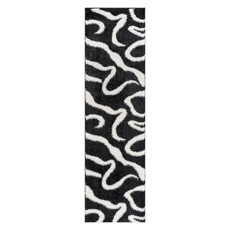 Striped Shag Rug - Durable for Living Room, Bedroom, or Entryway - Anthracite Dark Gray - Easy to Clean