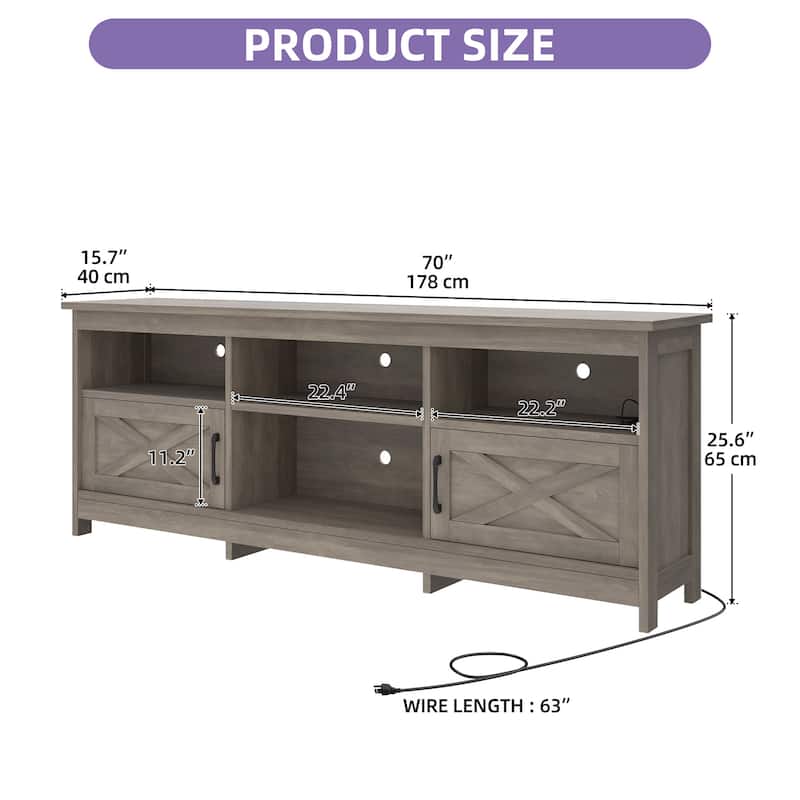 Moasis Farmhouse 70"W TV Stand with LED Lights, Outlets
