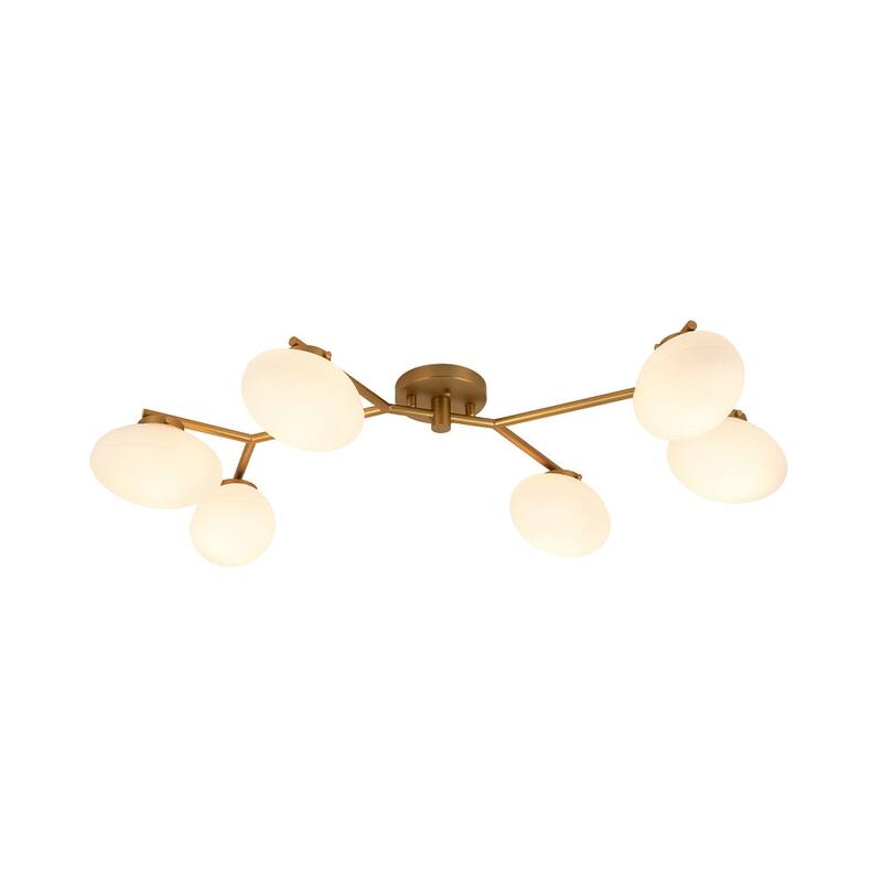 Modern 6-Light Opal Glass Globe Branch Sputnik Ceiling Light