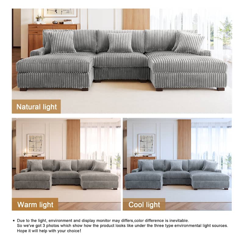 Mia 114" W Oversize Plush Corduroy Modular Sectional Sofa With Ottoman - 114" W