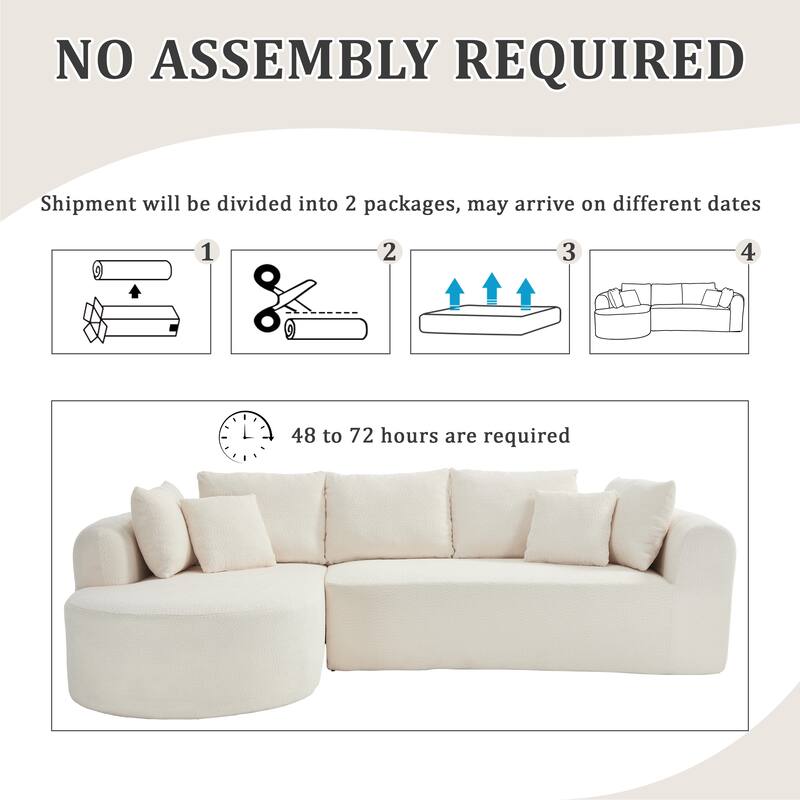 109" Cloud Sectional Couch, Boneless L-Shaped Sofa with Chaise, Corduroy Upholstery, Memory Foam