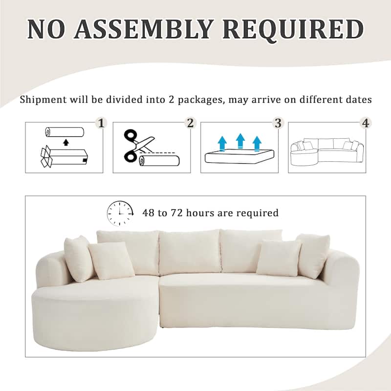 Modular Cloud Sectional Couch with L Shape Chaise, Corduroy Upholstered Boneless Sofa, Compressed Sofa with 7 Pillows